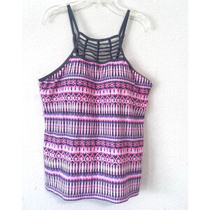 Free Country Tankini Top‎ Womens XXL (18) Pink Purple Aztec Strappy High Neck